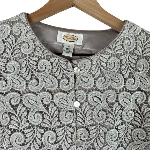 Talbots Silver Lace Cardigan Blazer Special Occasion Dress Jacket, Size 6 - Picture 2 of 8